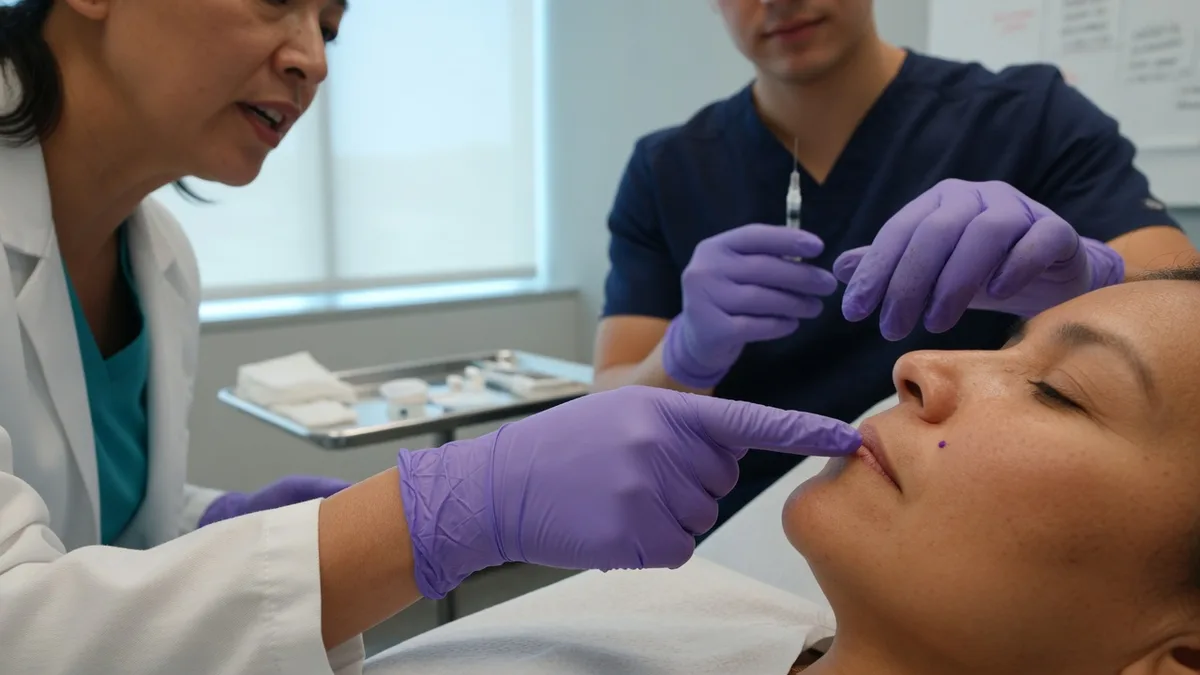 Instructor demonstrating an injection technique to course attendees